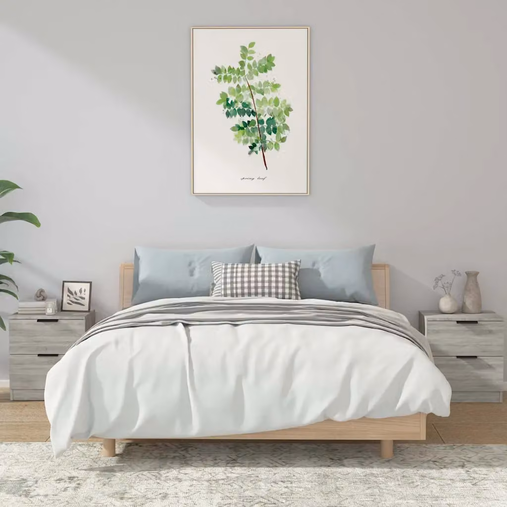 Set di 2 comodini sospesi vidaXL in legno multistrato color grigio Sonoma con finitura opaca per camera da letto