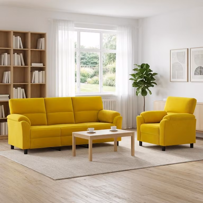 Set di 2 divani moderni vidaXL in velluto giallo con struttura in metallo per il tuo soggiorno