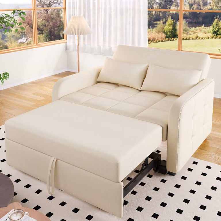 Divano letto pieghevole multifunzionale Merax - schienale regolabile, divano letto 180x127 cm, divano salvaspazio 2 in 1 con cuscini, beige