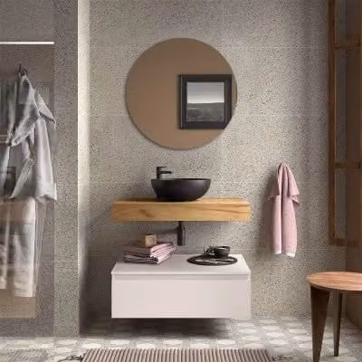Composizione bagno Sumo con pensile e cassettiera sospesa in rovere africa e bianco opaco L: 80 cm, P: 46 cm, H: 27 cm