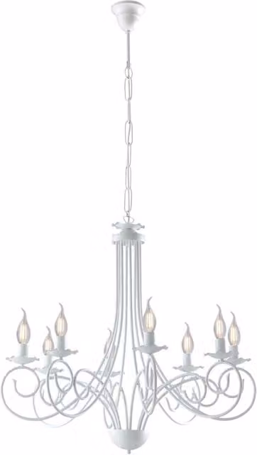 Lampadario a soffitto Alma Belight in ferro battuto bianco stile shabby chic con 8 luci