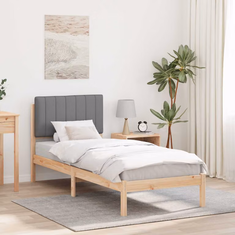 Letto con testiera rivestita vidaXL in legno di pino e tessuto grigio, L 200 x P 80 x H 84,5 cm