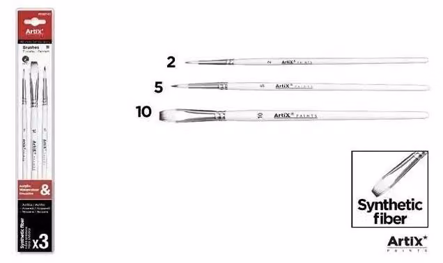 Pennelli sintetici, set da 3 pezzi - Artix