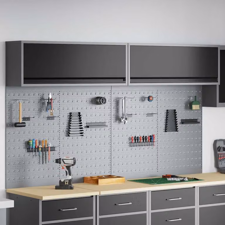 Set di 6 armadi per attrezzi con scaffale vidaXL in acciaio nero e grigio, montabili a parete