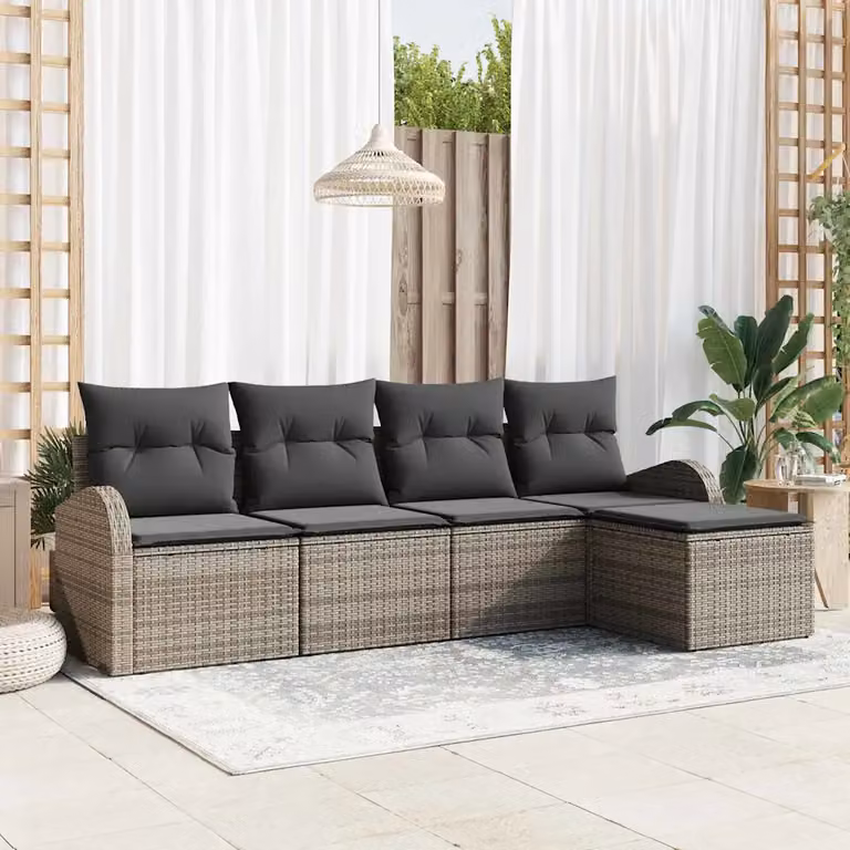 Set Divano da Giardino a L vidaXL Grigio con Poltrona e Cuscini in Polyrattan e Acciaio