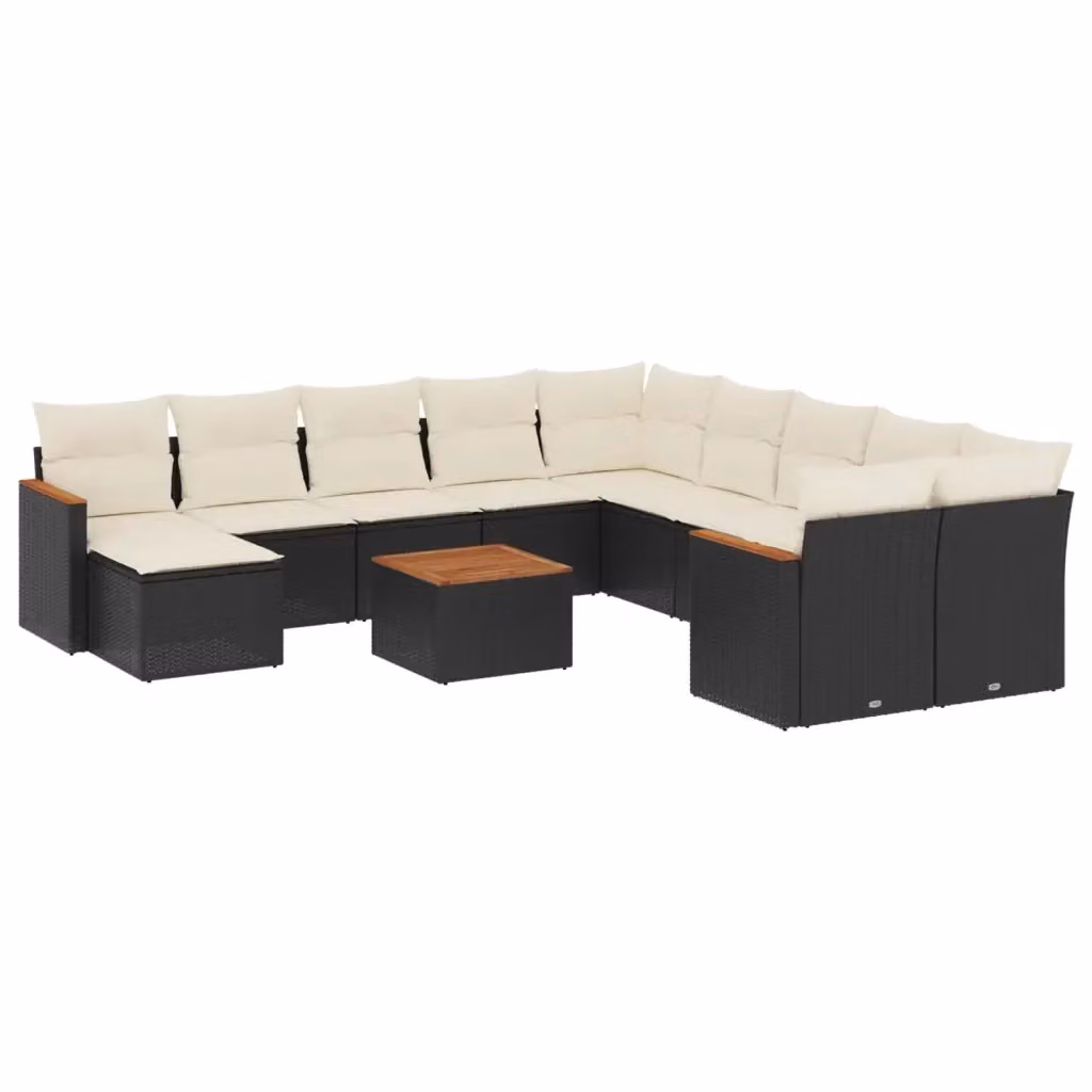 vidaXL Set Divani da Giardino 12 pz a Forma a U in Polyrattan Nero con Cuscini e Tavolino da Esterno – 2