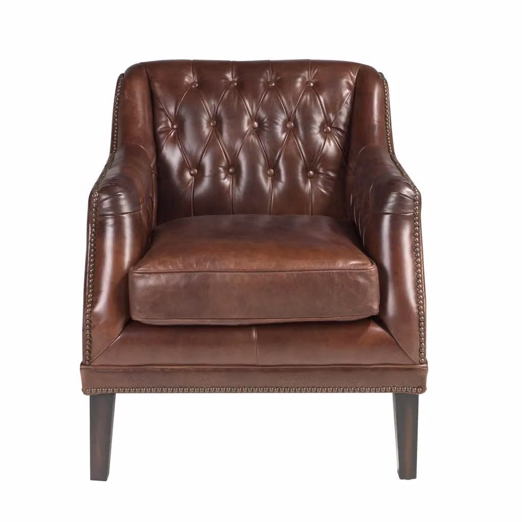 Poltrona Chesterfield Angel Cerdà in pelle marrone con struttura in legno e braccioli – 2
