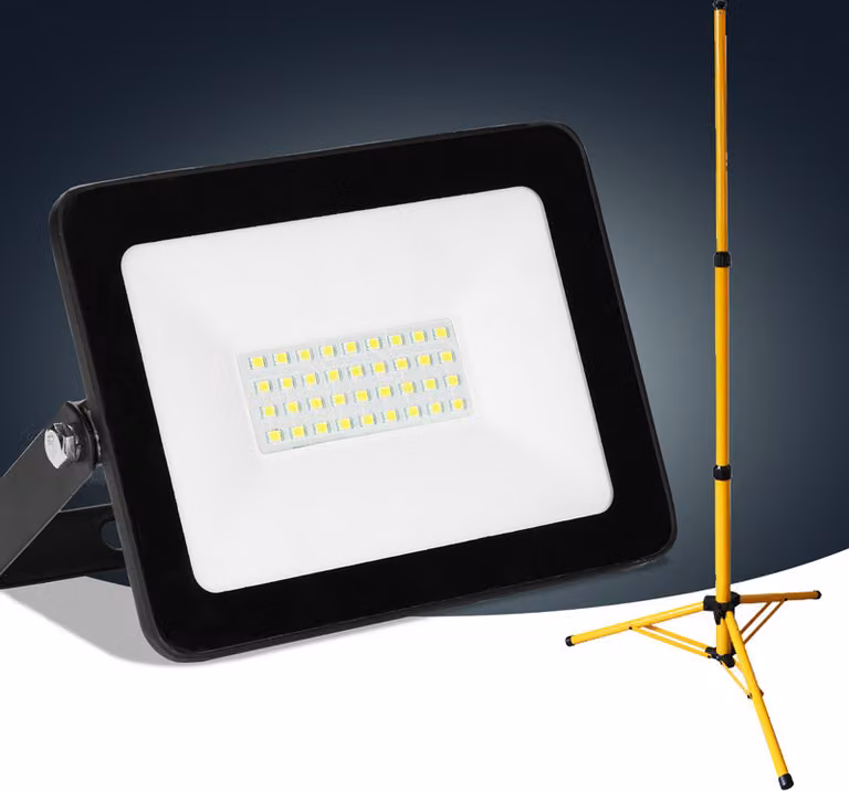 Jopassy 30W LED proiettore da costruzione Proiettore a treppiede Proiettore da esterno Luce da lavoro Proiettore da costruzione IP66 Impermeabile Bianco caldo