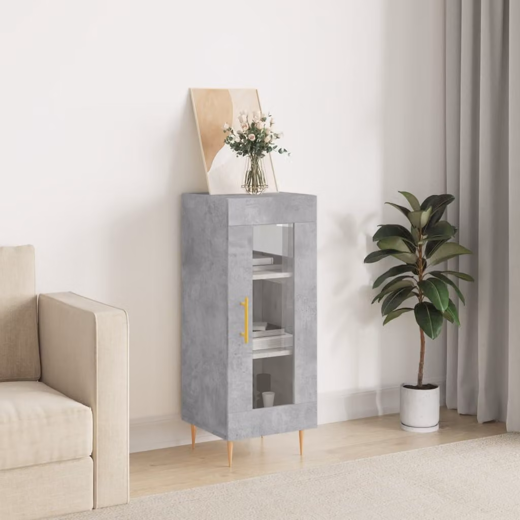 Credenza moderna vidaXL in legno e metallo, colore grigio, sospesa a parete, L: 34,5 cm, P: 34 cm, H: 90 cm