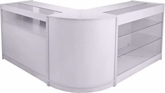 Set Taurus Monster Shop con 3 Banconi da Negozio e Reception in Bianco Brillante con Dettagli in Vetro L/P/H: 120 x 90 x 60 cm