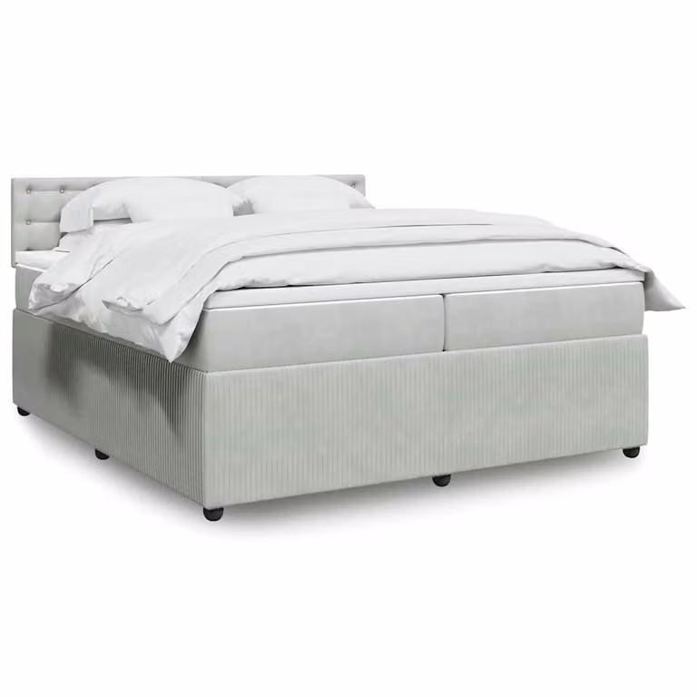 vidaXL Giroletto a Molle con Materasso Ibrido in Velluto Grigio e Bianco 200x200 cm