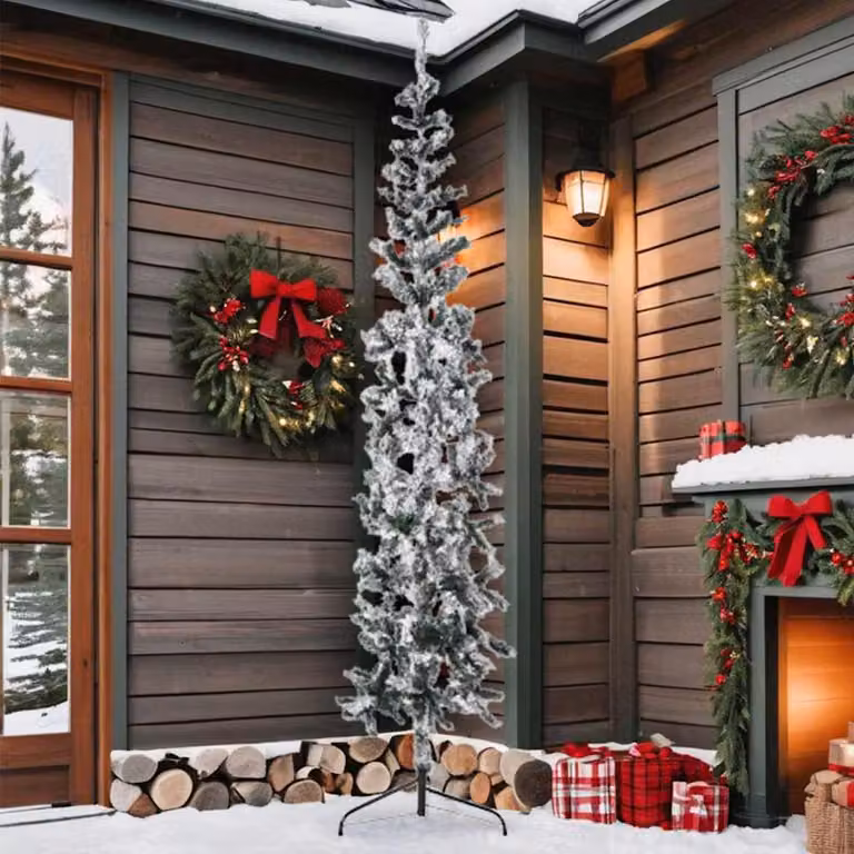vidaXL Albero Natale Artificiale Sottile a Metà Neve Fioccata 210 cm