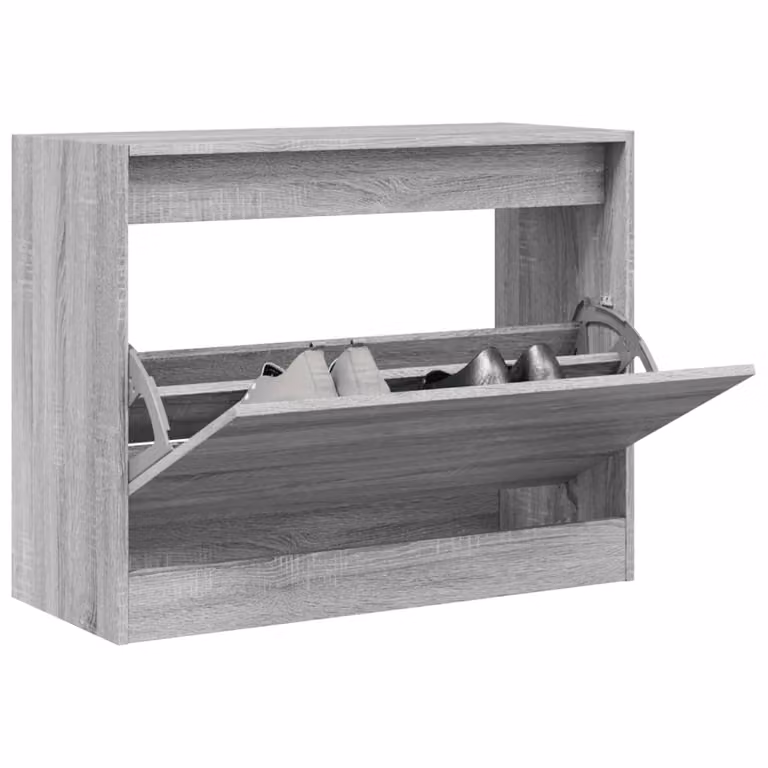 Scarpiera moderna vidaXL in legno grigio opaco con scomparti basculanti, L: 80 cm, P: 34 cm, H: 63 cm