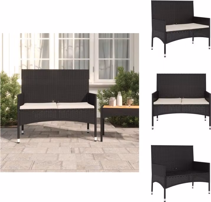 vidaXL Panca da giardino a 2 posti con cuscini in poly rattan nero - Panche da giardino