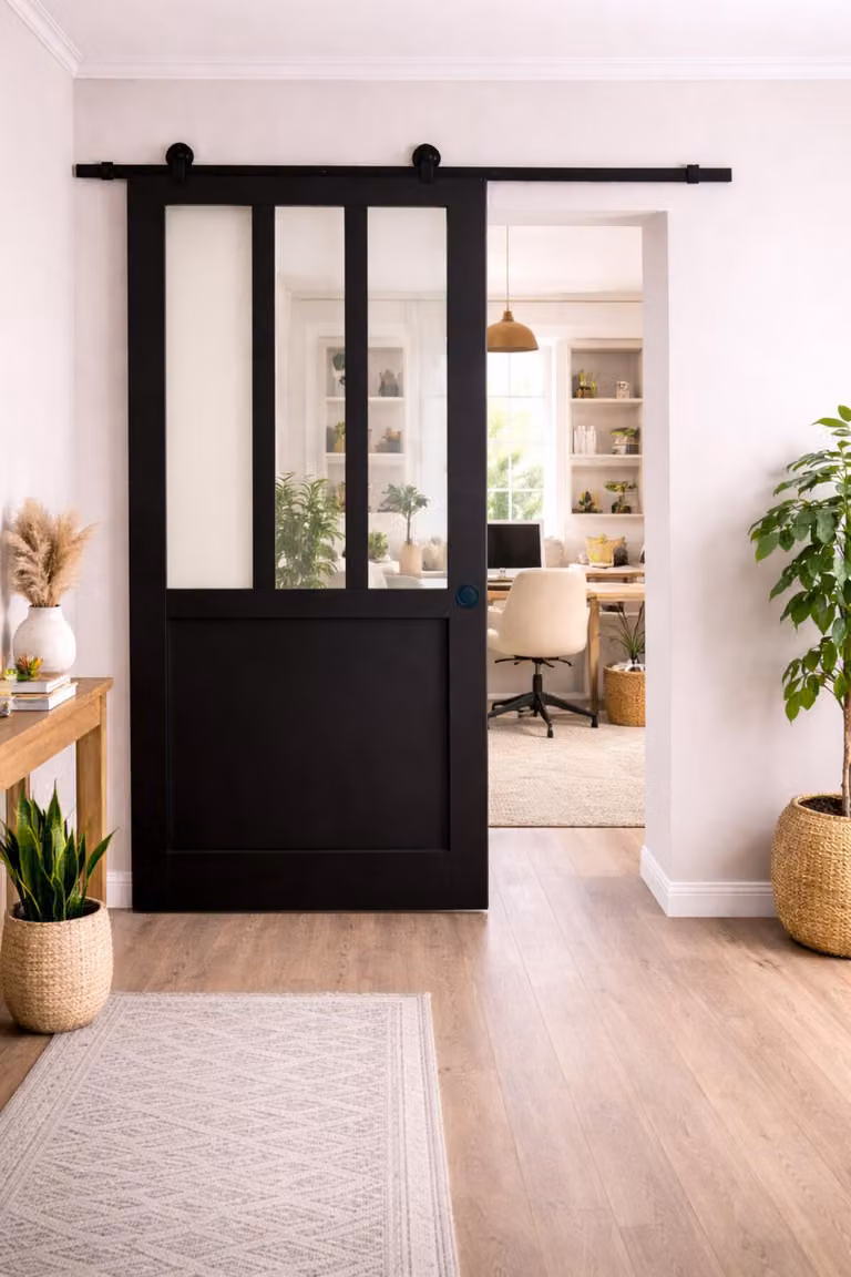 Porta scorrevole da laboratorio nera H204 x L83 cm, binario con rotelle, gusci neri GD MENUISERIES