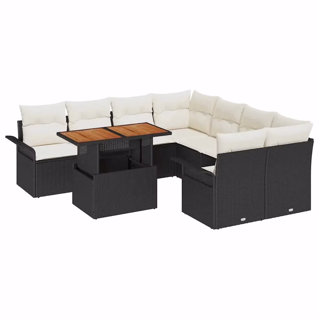 Set Divano da Giardino vidaXL 9 Pezzi in Polyrattan Nero con Cuscini e Tavolino da Caffè – 2