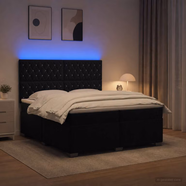 Letto box spring vidaXL con materasso ibrido in velluto nero L/P: 200 x 200 cm