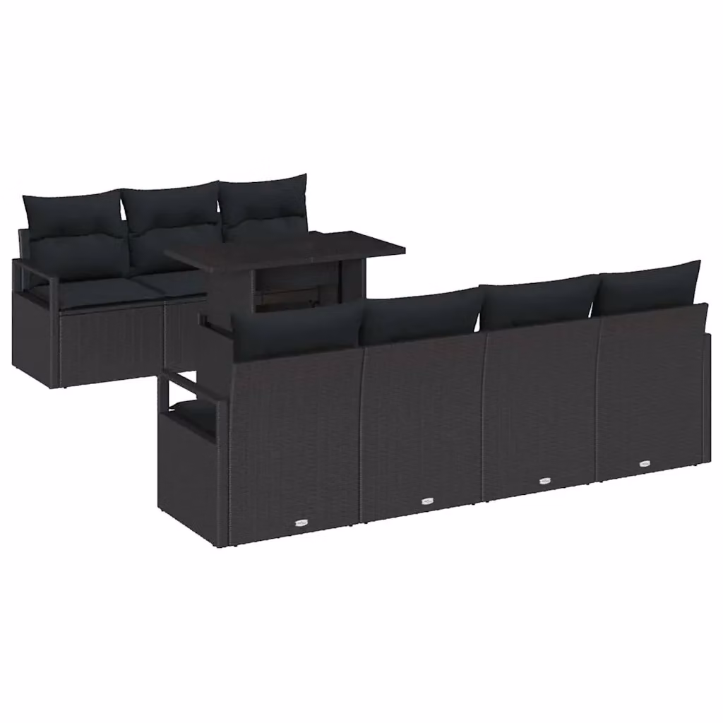 Set Divano da Giardino vidaXL 8 Pezzi in Rattan Nero con Cuscini e Tavolino – 2