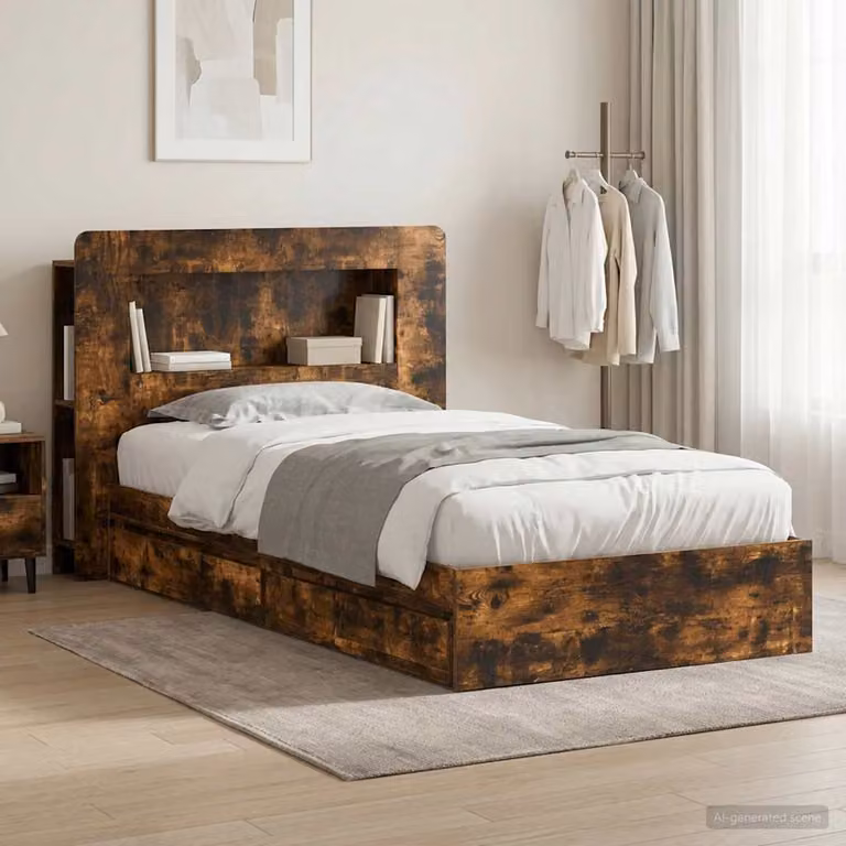 vidaXL Telaio del letto moderno con cassetti in Rovere Fumo, L/P/H: 100 x 200 x 119,5 cm