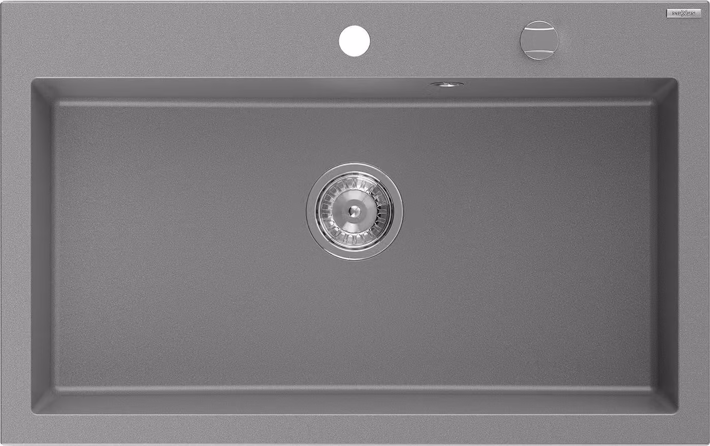 Mexen Elix lavello da cucina in granito a 1 vasca 800 x 500 mm, grigio, sifone cromato - 6527801005-71