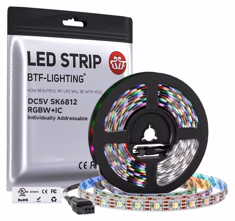 Striscia LED da 5 metri, 60 LED/metro, RGB + bianco freddo, indirizzabile individualmente, grado di protezione IP30, alimentazione DC 5V