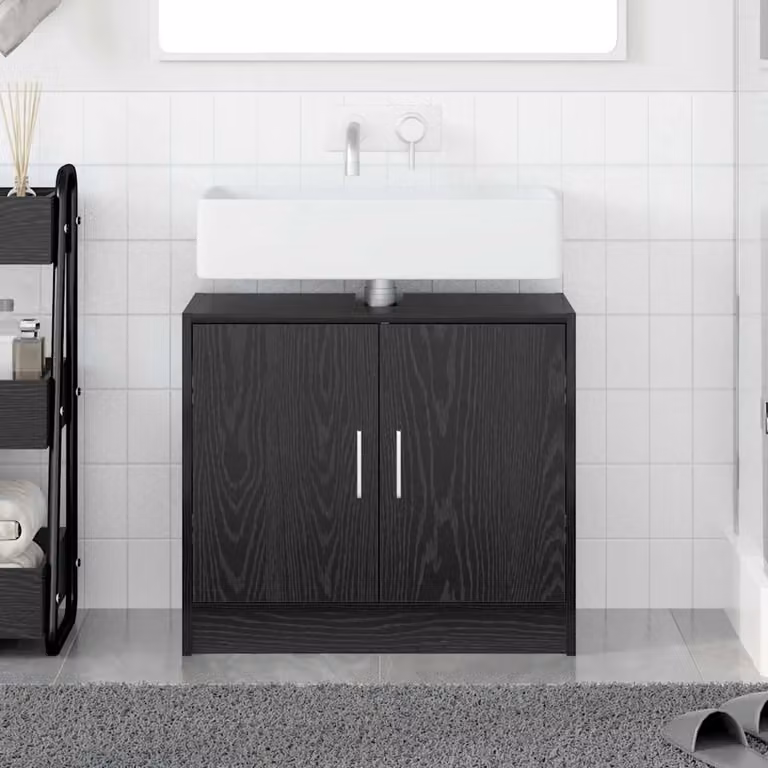 Mobile da bagno vidaXL in stile minimalista, colore nero e argento, L 63 x P 29 x H 55 cm