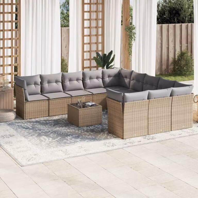 Maison Exclusive - Set Divani da Giardino 12 pz con Cuscini Beige in Polyrattan