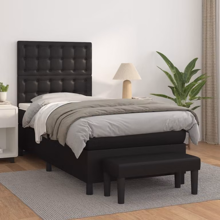 The Living Store Letto a molle con materasso nero 90x200 cm in Pelle finta