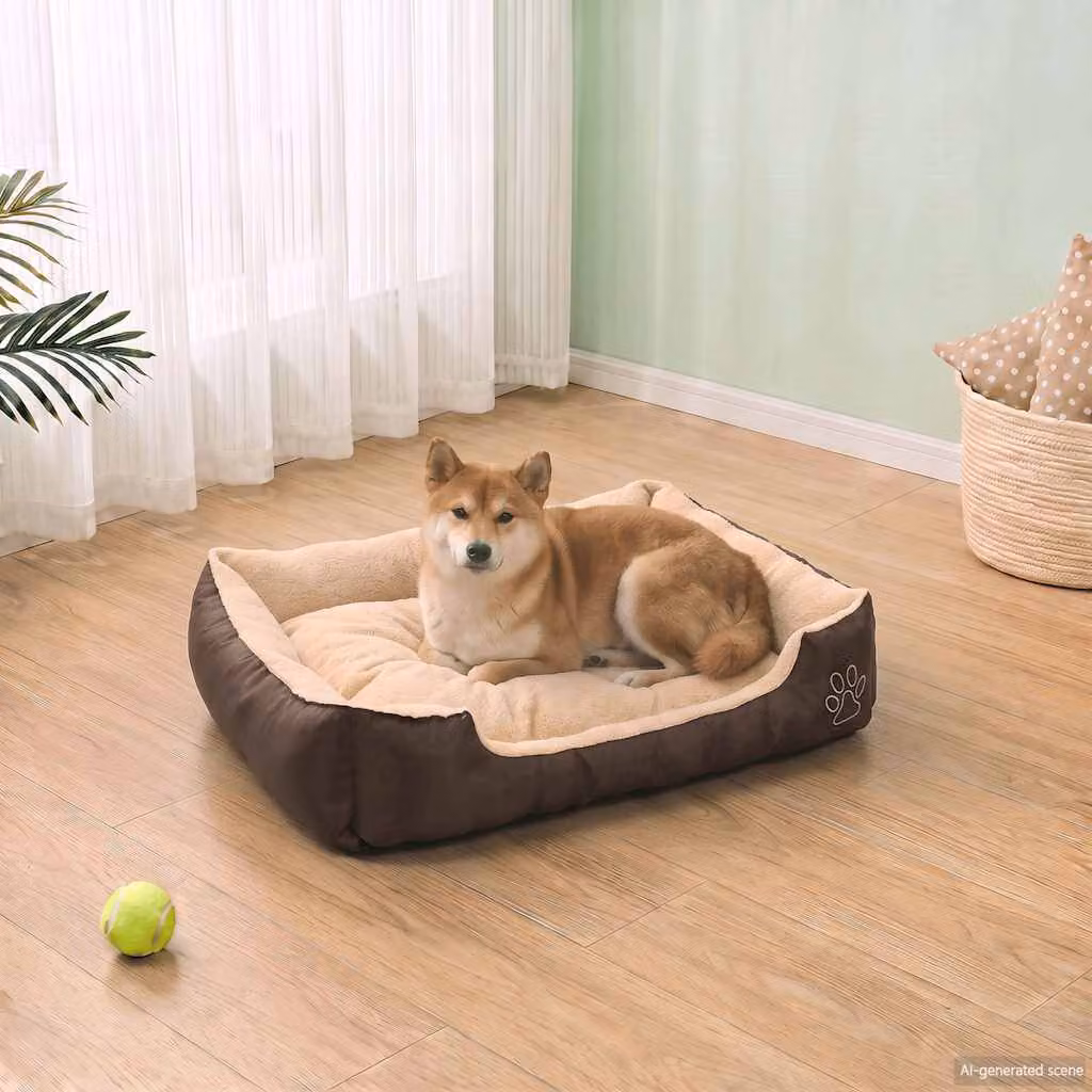 Letto caldo per cani vidaXL con cuscino imbottito, fodera rimovibile e base antiscivolo, beige e marrone, L
