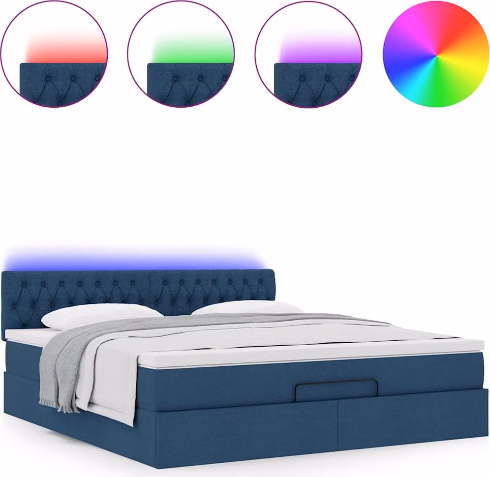 Pouf Letto con Materasso e LED Blu 180x200cm in Tessuto
