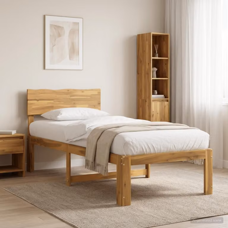 Letto Singolo con Testiera ROSTOCK vidaXL in Legno di Acacia Bianco L/P/H: 205.5 x 100 x 91 cm