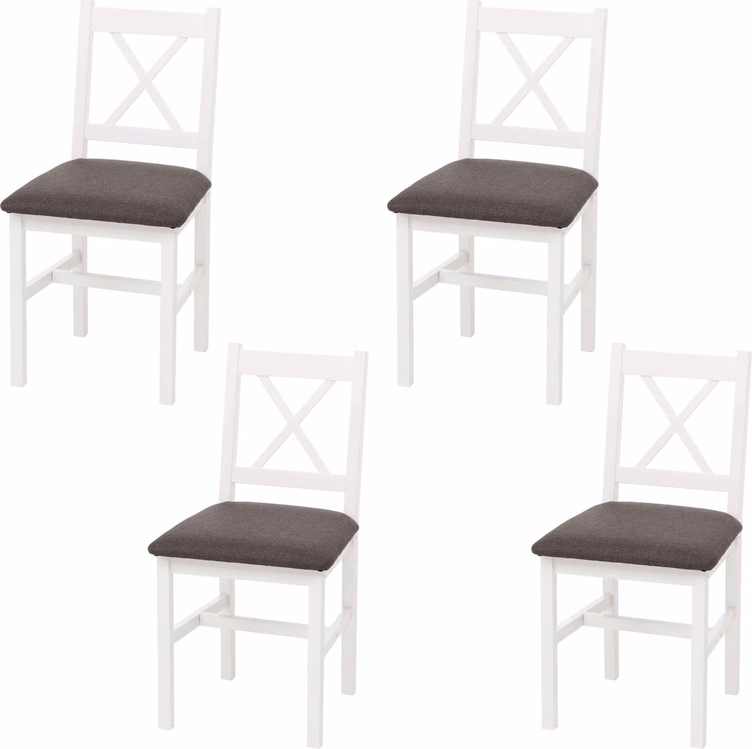 set di 4 sedie per sala da pranzo MCW-F77, poltrona sedia da cucina, legno massiccio tessuto casa di campagna ~ bianco, tappezzeria grigia