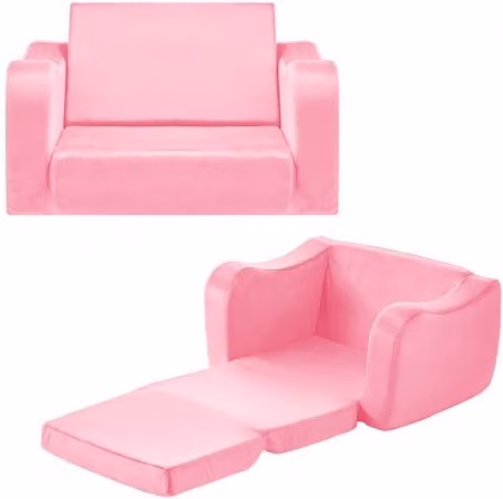 Divano pieghevole per bambini VEVOR con braccioli, trasformabile in sdraio, rivestimento in velluto rosa