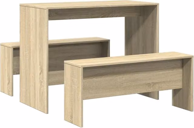 Set da pranzo composto da tavolo rettangolare e 2 panche in truciolato e MDF color Rovere Sonoma e Beige CFW4538472