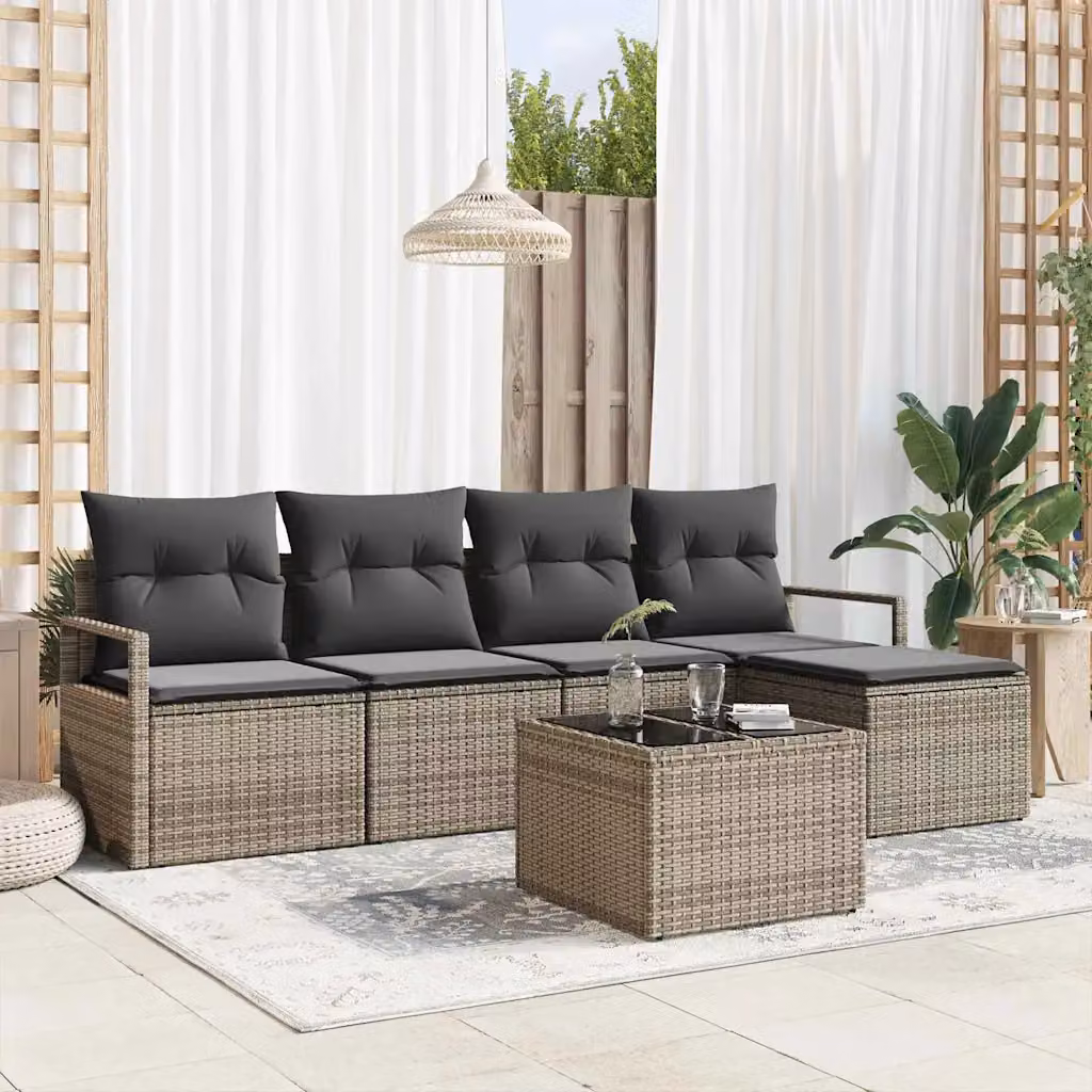 Set di divani da giardino vidaXL a forma di L con cuscini, 6 pezzi, Grigio