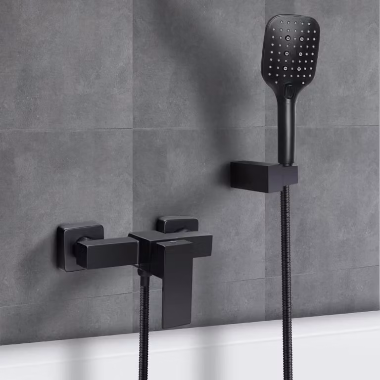 Rubinetto doccia da parete con doccetta manuale, colore nero