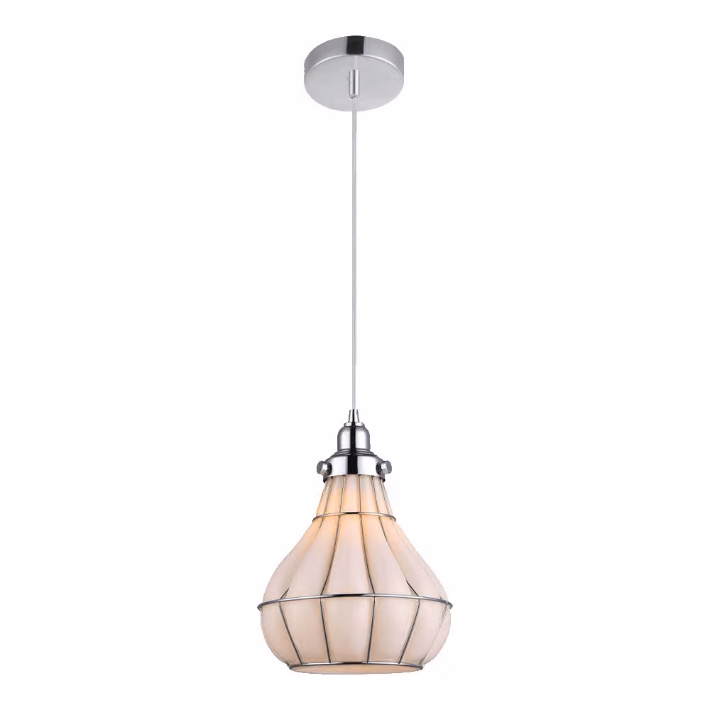 Luce a sospensione PERUGIA 1xE27/40W D200 cromo/opale L: 22cm L: 22cm H: 150cm dimmerabile