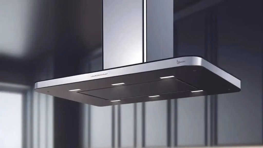Cappa a isola Baraldi in acciaio inox e nero con aspirazione da 800 m3/h, L: 90 cm, P: 60 cm – 2