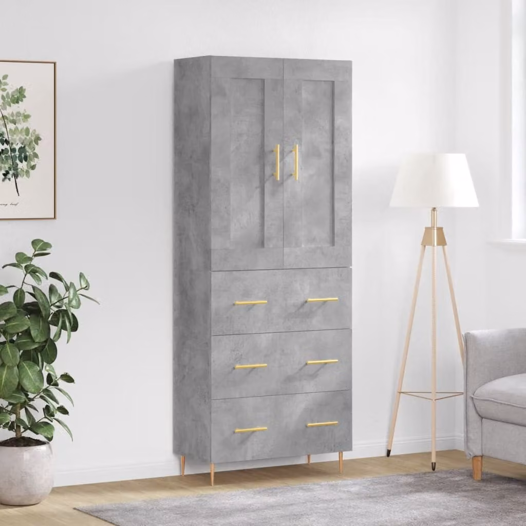 Credenza moderna vidaXL in legno e metallo, Grigio e Oro, L: 69,5 cm, P: 34 cm, H: 180 cm