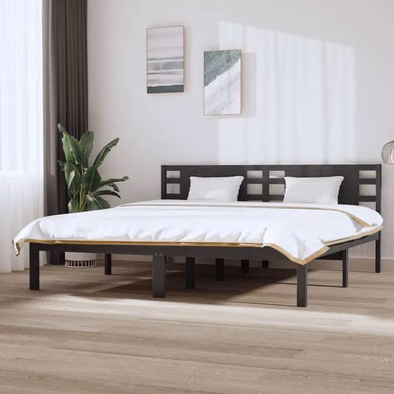 The Living Store Letto in legno massiccio di pino grigio 200x200 cm