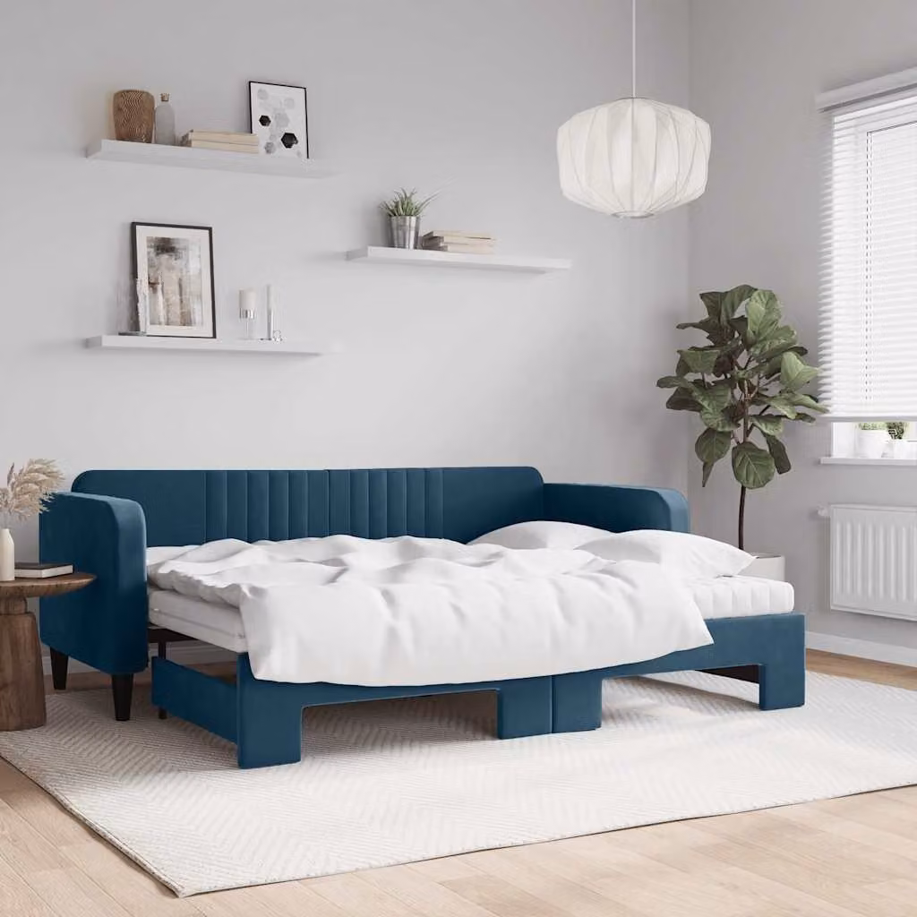 vidaXL Divano Letto Estraibile con Materassi Blu 80x200 cm Velluto