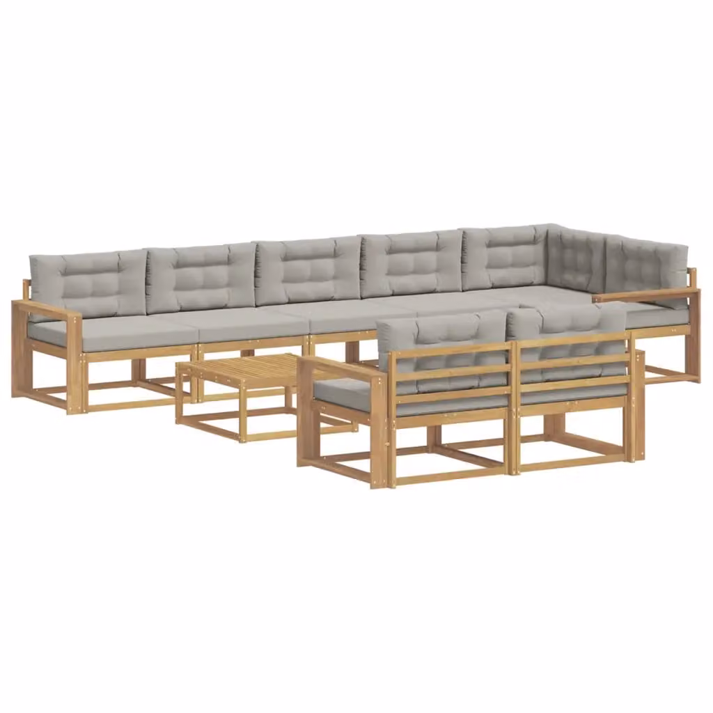 Set di divani da esterno a forma di U vidaXL in legno di acacia con cuscini, bianco e grigio – 2