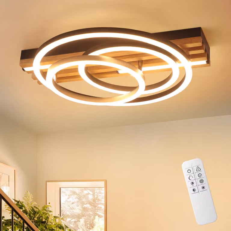 ZMH LED lampada a soffitto 44W lampada a soffitto 38CM lin legno dimmerabile ampada a soffitto 3 anelli con telecomando rotonda per camera cucina sala