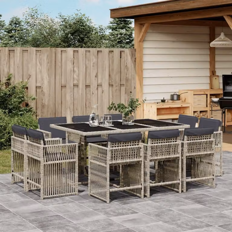 Maison Exclusive - Set Pranzo Giardino 11pz con Cuscini Grigio Chiaro Polyrattan