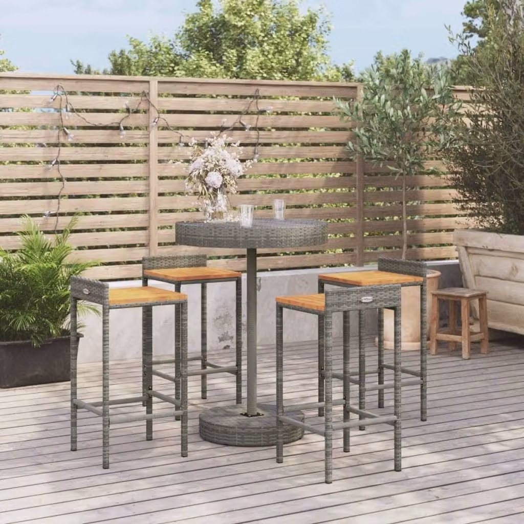 The Living Store Set bar da giardino 5 pz. Set bar da giardino in poly rattan grigio e legno massiccio di acacia