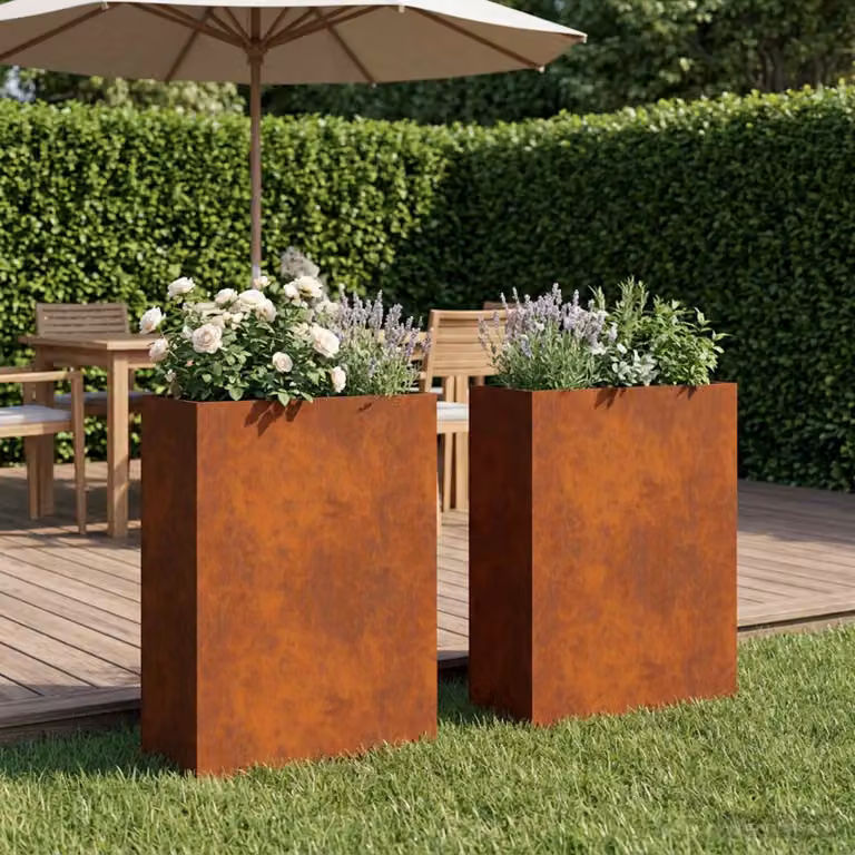 Set di 2 vasi da giardino vidaXL in acciaio color marrone, L: 40 cm, P: 20 cm, H: 75 cm