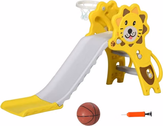 Scivolo per bambini da interno e esterno 131 x 50 x 74 cm antiscivolo 2 in 1 canestro e scivolo moderno in PE giallo 21_0000295