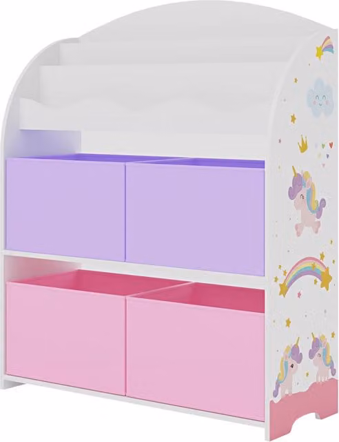 Scaffale dal design senza tempo per soggiorno/camera da letto mobiletto portaoggetti per bambini con motivo unicorno 98 x 83 x 30 cm bianco viola rosa 03_0011314