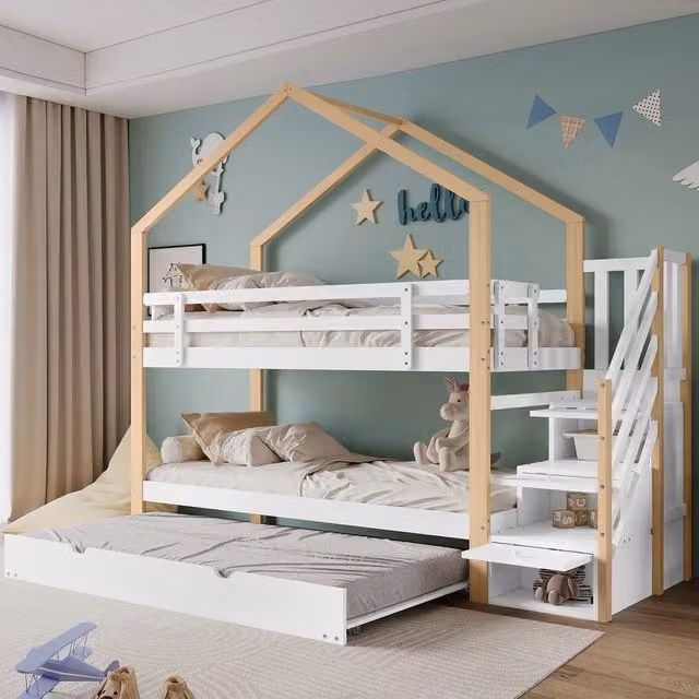 Letto a Castello con Letto Estraibile ¨C MINIMAL ¨C Legno, Cassetti, 90x200 cm