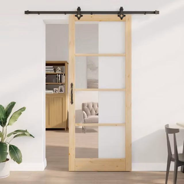 Porta scorrevole moderna vidaXL ORKDAL in legno e vetro, Colore Naturale e Nero, L: 93 cm, H: 232 cm